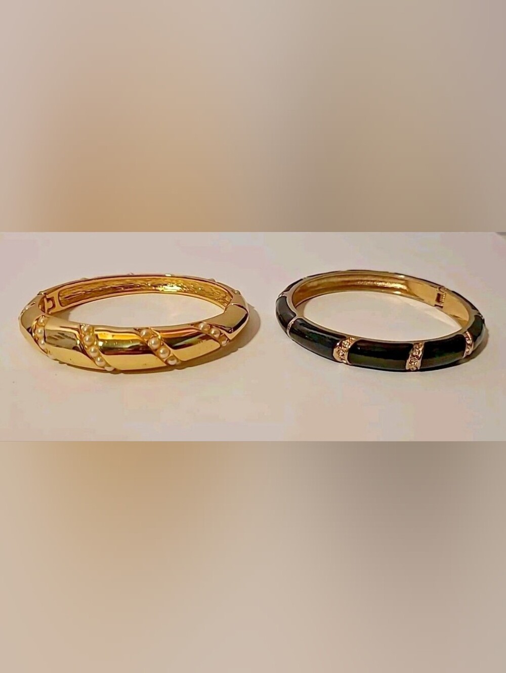 Quality Gold and Black Women's Hinged Bangle Bracelets Set Of 2